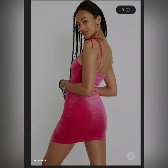 Motel side slit hot pink velvet mini dress NWOT - M - Picture 6 of 7
